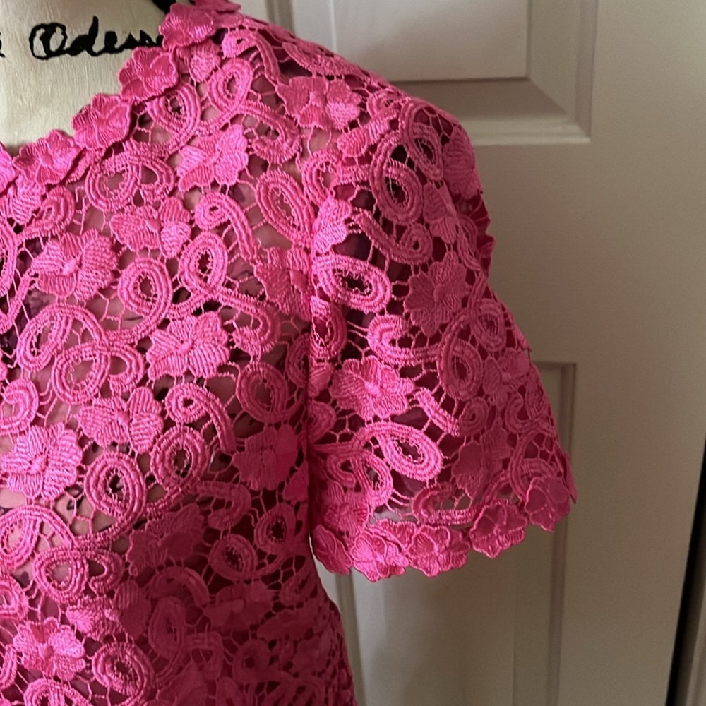 Kate spade fuchsia pink crochet lace short sleeve top sz 6 - Picture 5 of 10